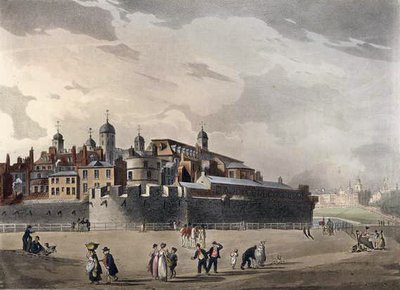 Uitzicht op de toren, uit Ackermanns Microcosm of London, Volume III, Pub. 1809 door T. and Pugin Rowlandson